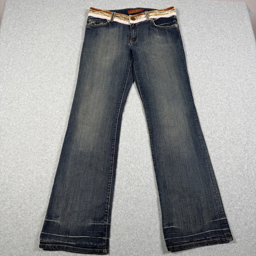 Vintage Y2K Marc Aurel Dark Wash Velvet Ribbon Boho Trim Bootcut Jeans 8/10